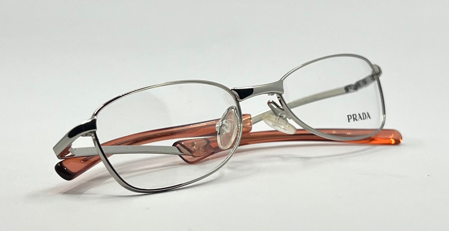 Prada Vpr 76C Vintage FOLDING Eyeglasses-Full Rim-Silver Orange Tips-Unworn-Italy