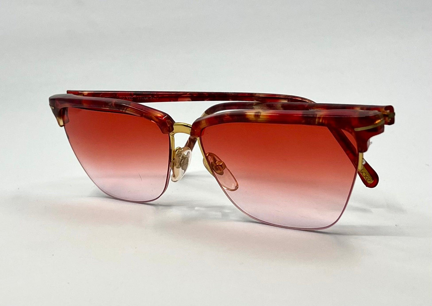 Gianni Versace 343 959 Semi Rimless Vintage Sunglasses w|New Red Havana Custom Gradient tinted Lenses