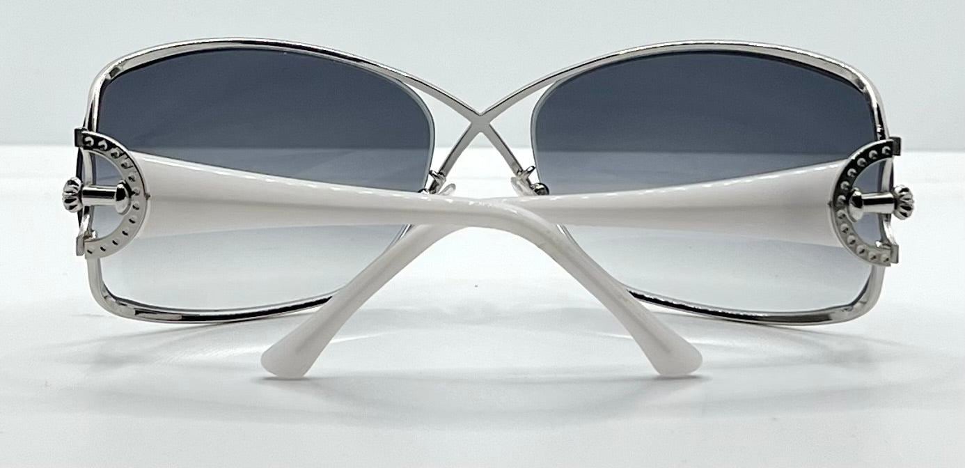 Sasura S203 Col. 01 White & Silver Oval Sunglasses – Gradient Lenses – Made in Italy