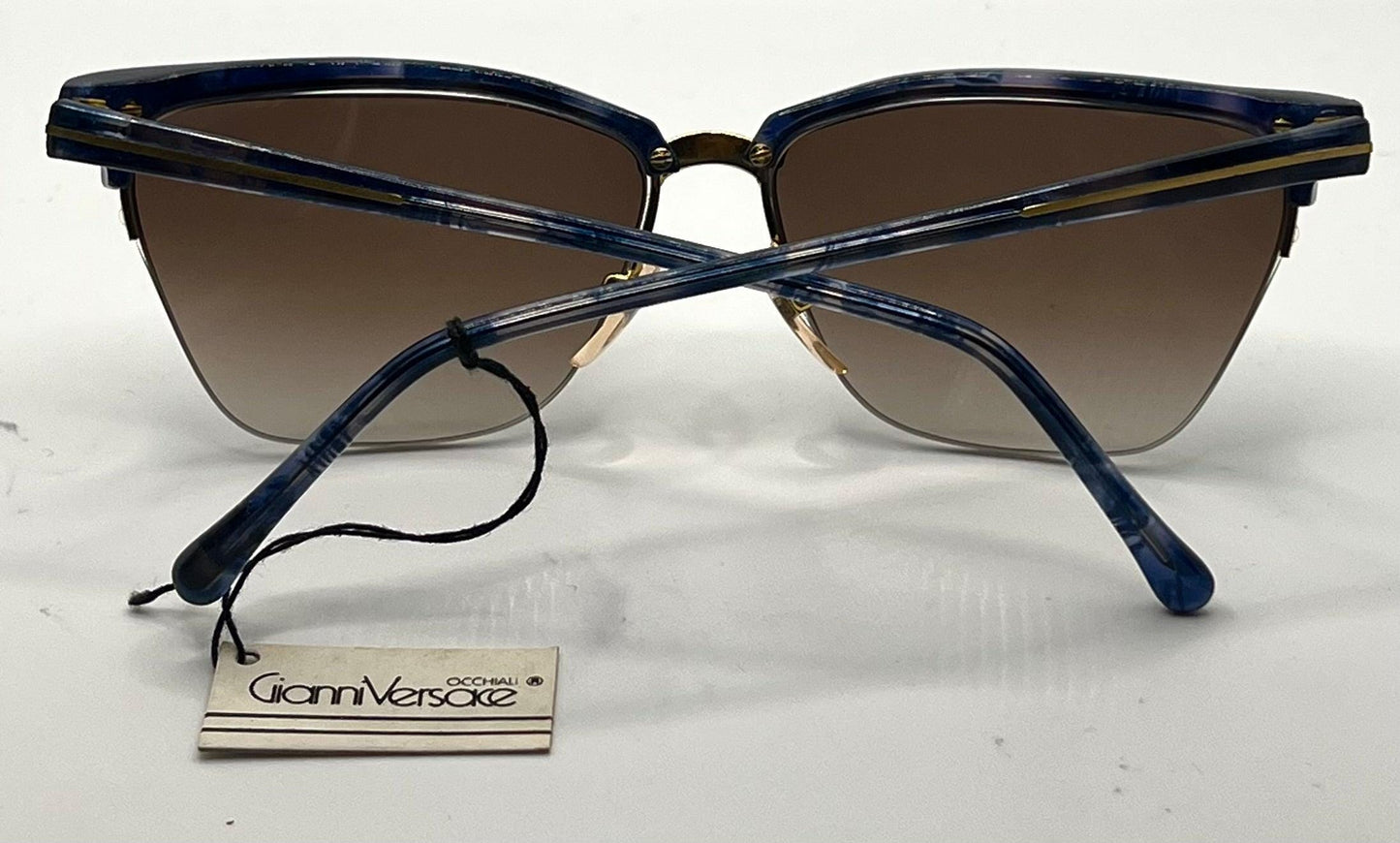 Gianni Versace 343 Blue Gold Vintage Sunglasses 56Mm Half-Rim-Unworn