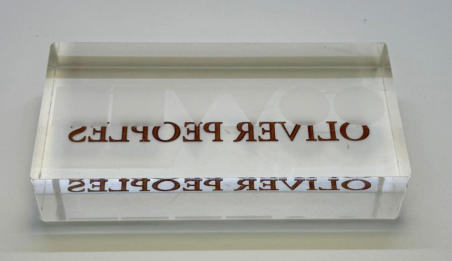 Preowned Vintage Oliver Peoples Acrylic Display Block – 5” x 2.75”