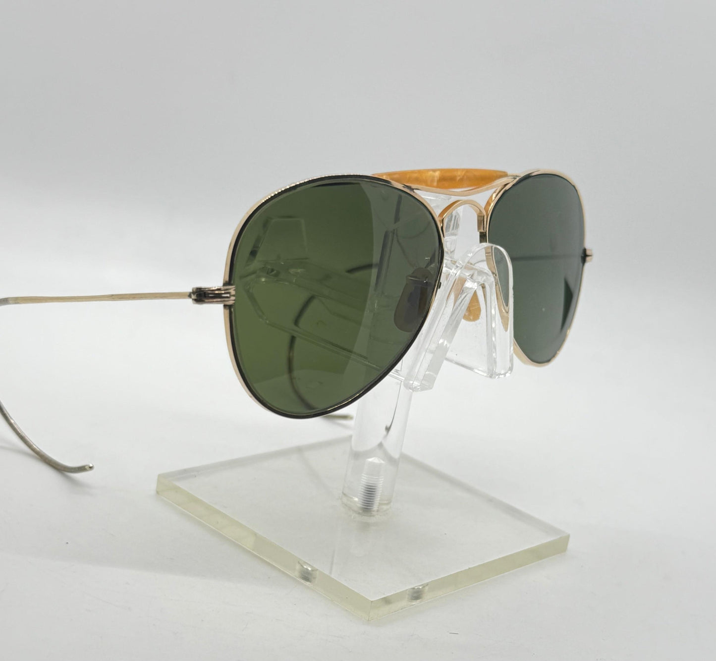 Vintage Sg 1|10 12K Gold-Filled Aviator Sunglasses – Amber Brow Bar – Green Glass Lenses – Late 1950S–70S – Usa Made-Deadstock