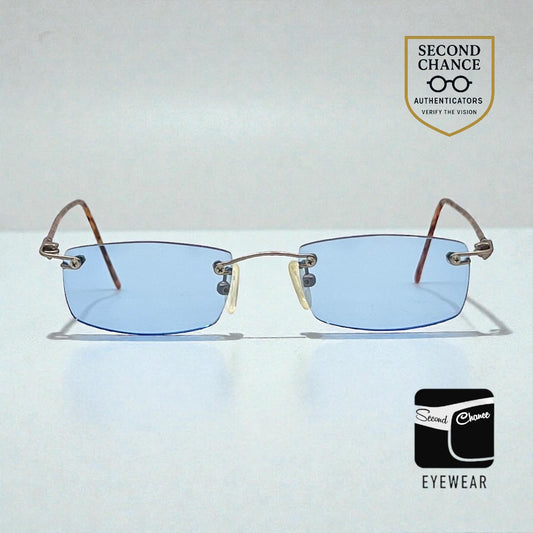 JBK 21.2 VINTAGE Rimless “Italian Design” Sunglasses – Light Blue Solid Lens-Unworn-45mm