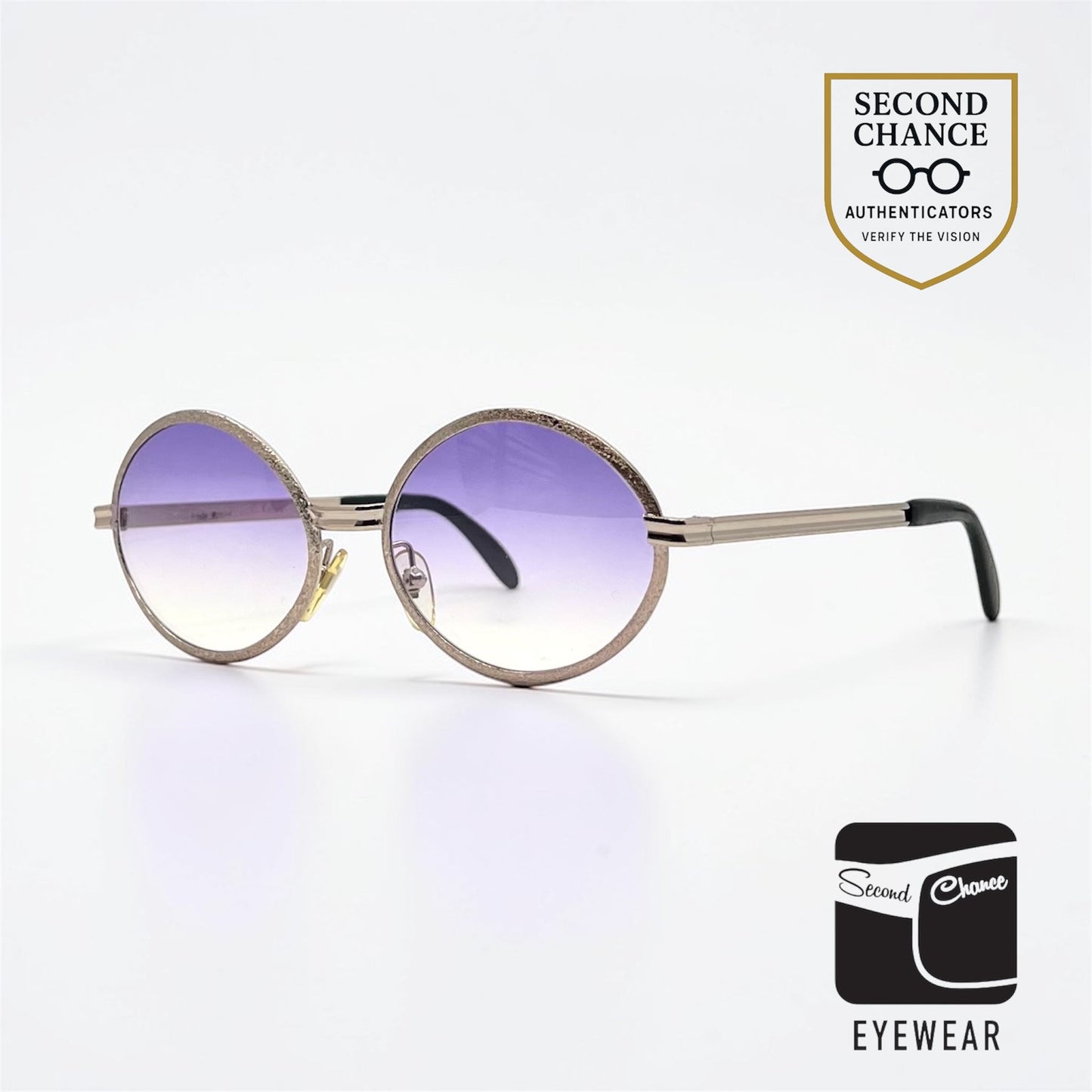 Celes-VINTAGE Italian Round Sunglasses-New Violet Gradient Custom Lenses-58mm