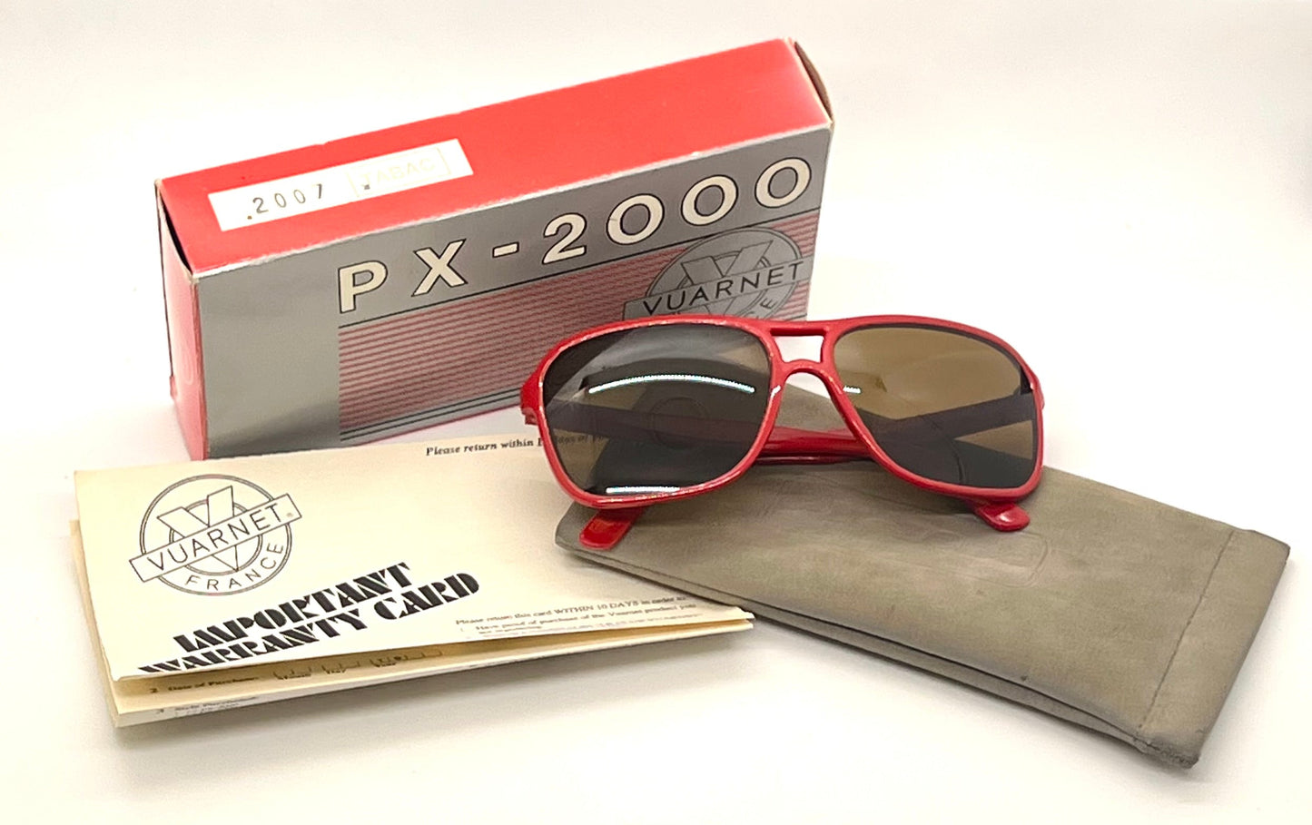 Vuarnet PX-2000 Red Unworn Deadstock Vintage Sunglasses Full Kit France