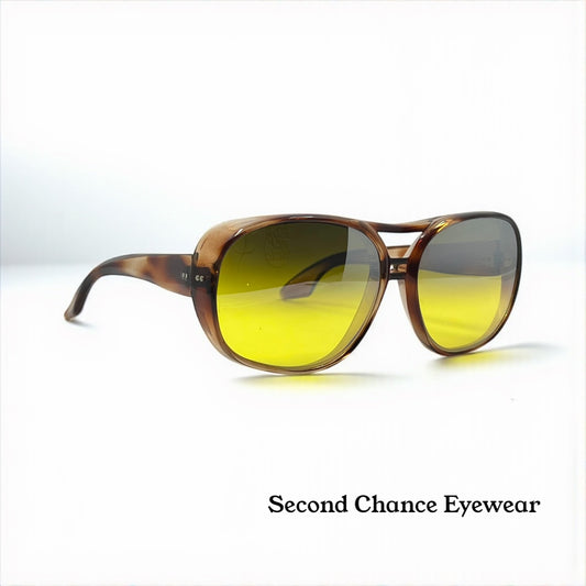 1970s Oversized Aviator Sunglasses Mineral Crystal Grey/Yellow Gradient Mirror Lenses