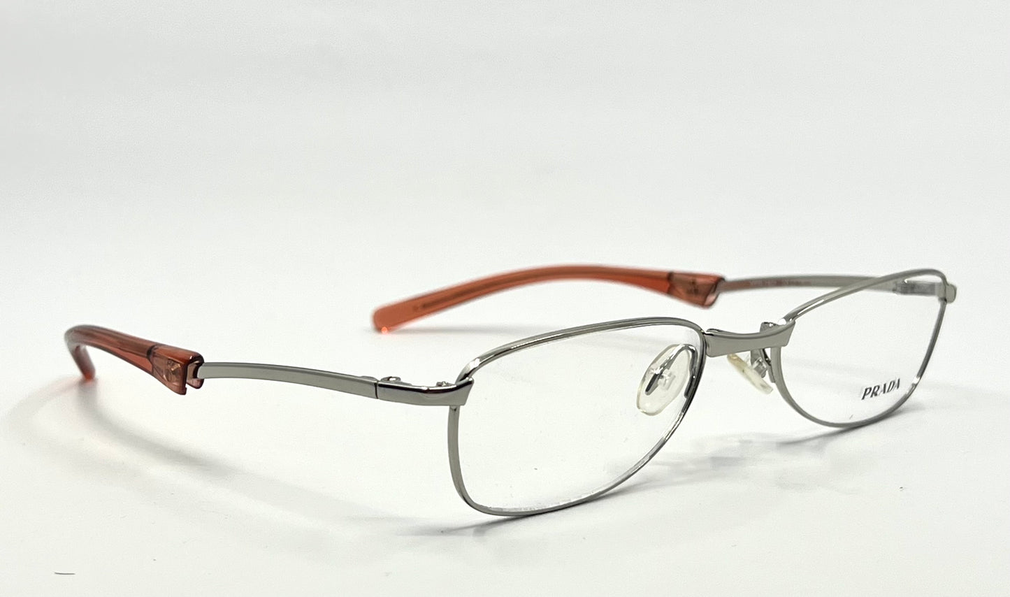Prada Vpr 76C Vintage FOLDING Eyeglasses-Full Rim-Silver Orange Tips-Unworn-Italy