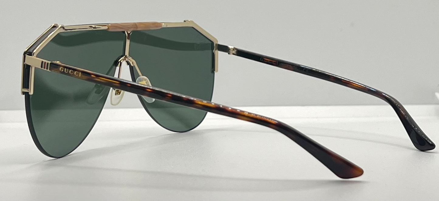 Gucci Gg0584S 002 Gold Green Shield Sunglasses Tortoise Temples – Full Kit