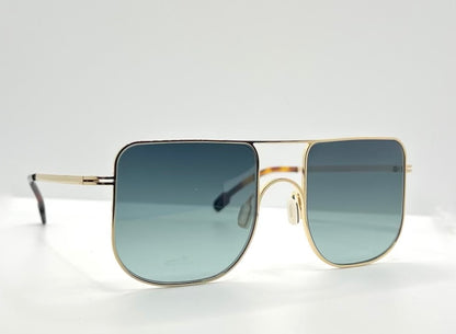 Odette Lunettes Juno M202 Gold Sunglasses-Made In France-Gradient Blue|Green Lenses-New