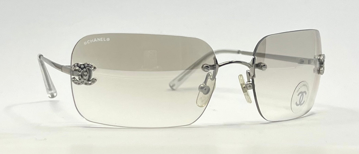 Chanel 4017-D Silver Rimless Sunglasses Swarovski Cc Logo Deadstock