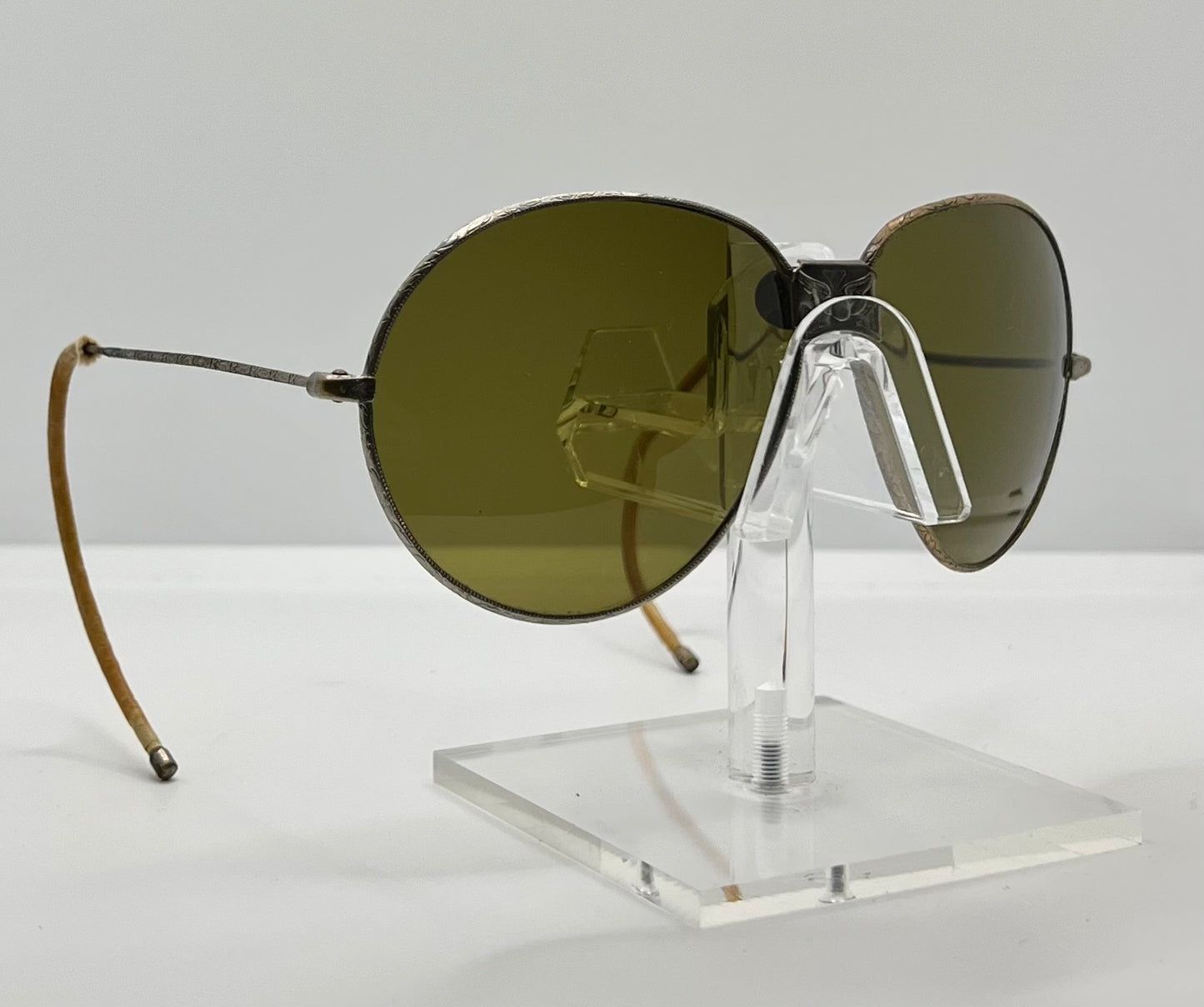 Vintage U.S. Military Esg Folding Aviator Sunglasses – Original Glass Lenses – Eagle Bridge Emblem