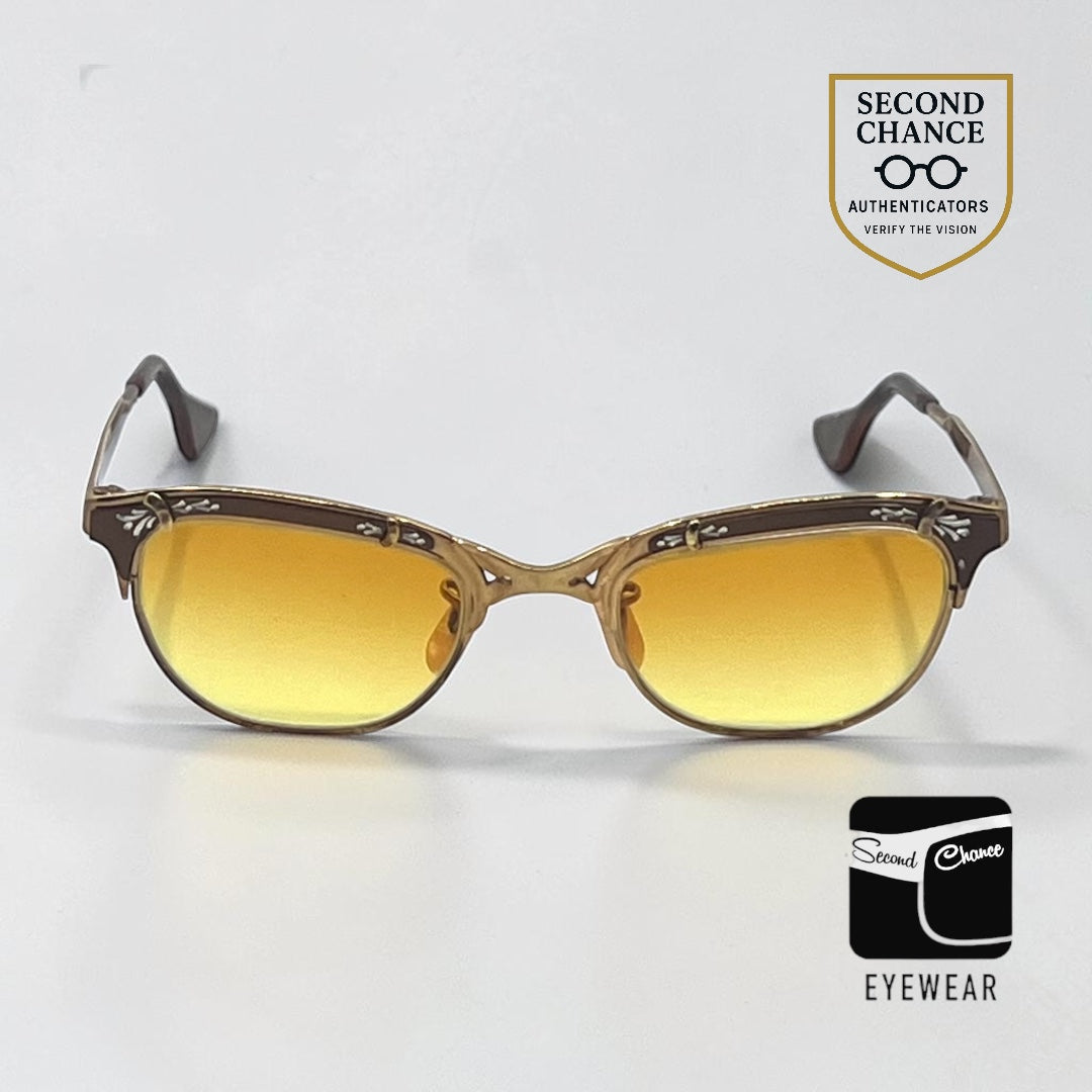 Gaspari 12K Gold Filled Browline Vintage Sunglasses-New Custom Lenses