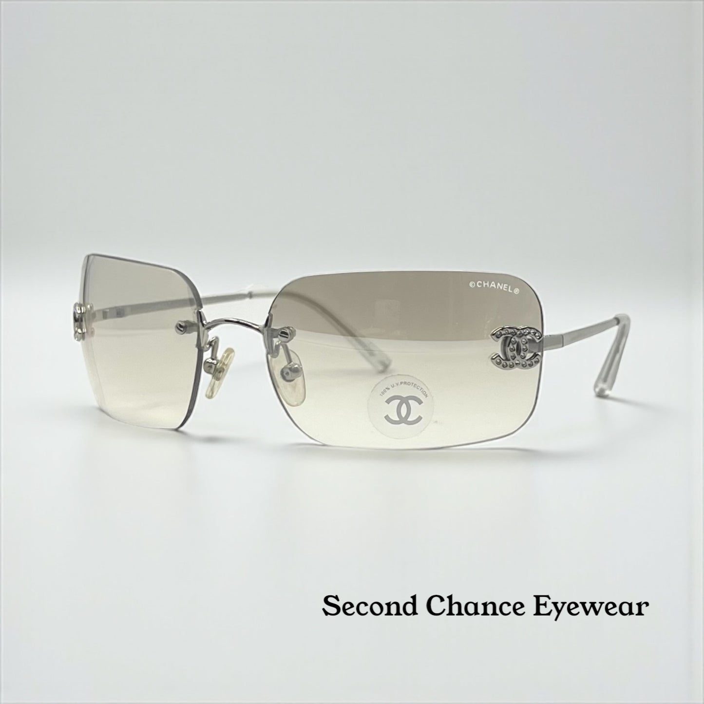 Chanel 4017-D Silver Rimless Sunglasses Swarovski Cc Logo Deadstock