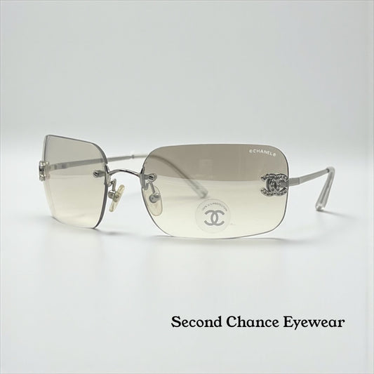 Chanel 4017-D Silver Rimless Sunglasses Swarovski Cc Logo Deadstock