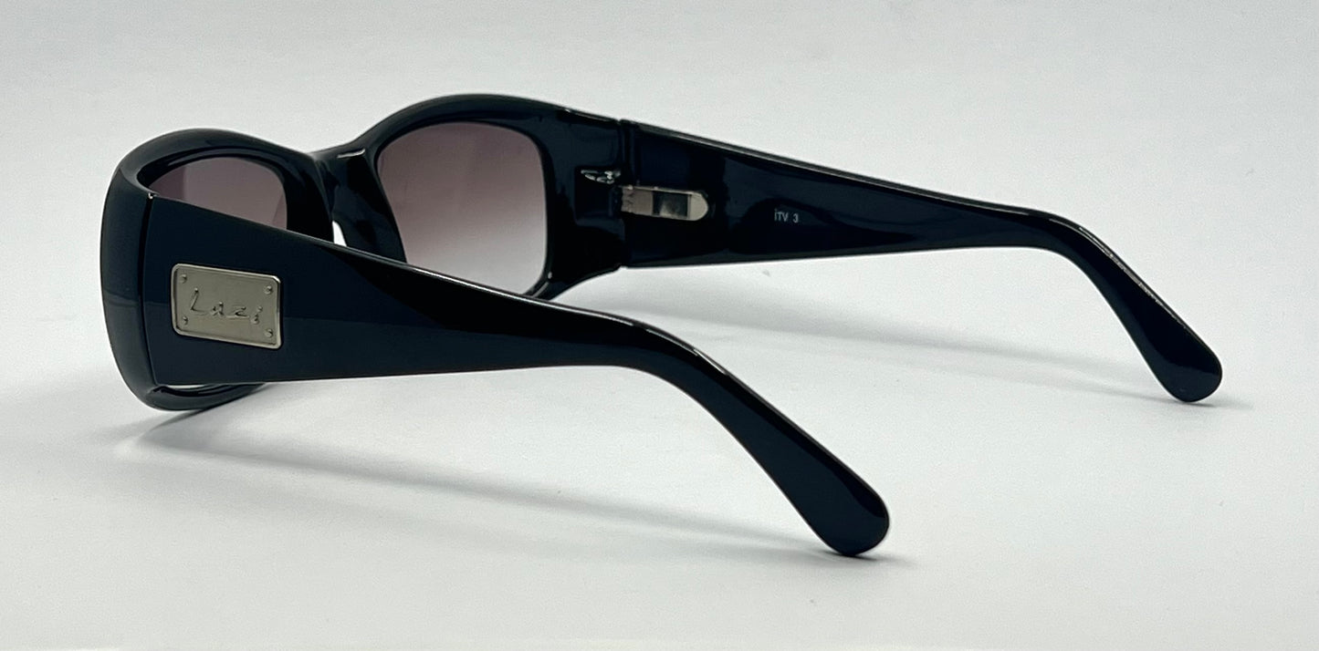 Lazi iTV 3 Vintage Sunglasses-Black Acetate w/ Silver Logo-Y2K Deadstock Italy