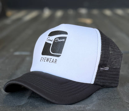 Second Chance Eyewear Trucker Hat- Black|White & Pink|White
