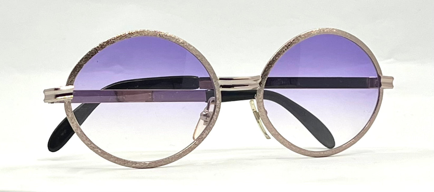Celes-VINTAGE Italian Round Sunglasses-New Violet Gradient Custom Lenses-58mm