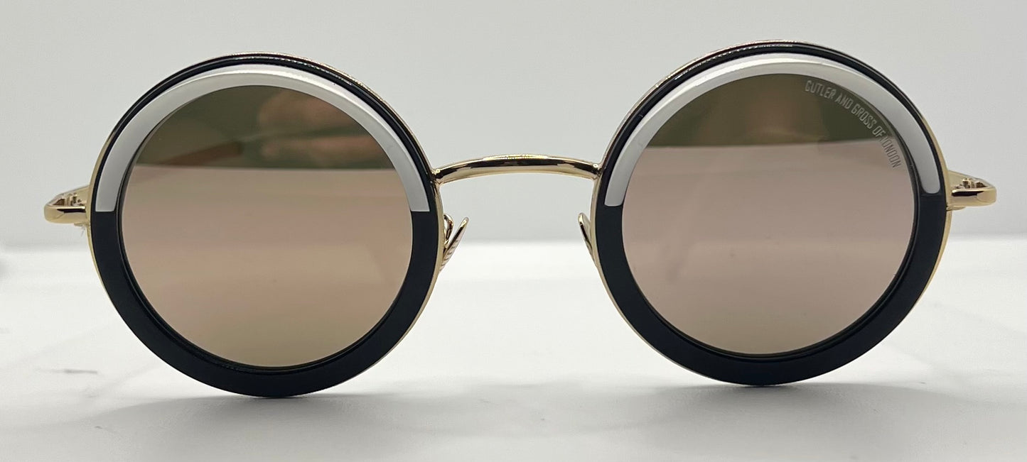 Cutler and Gross 1277 Round Sunglasses Gold|Black|White-New|Unworn-Full Kit-44mm