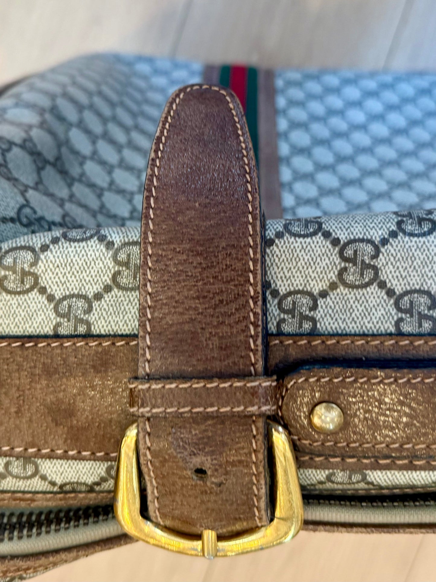 Vintage Gucci GG Supreme Web Stripe Suitcase 1980s Travel Case