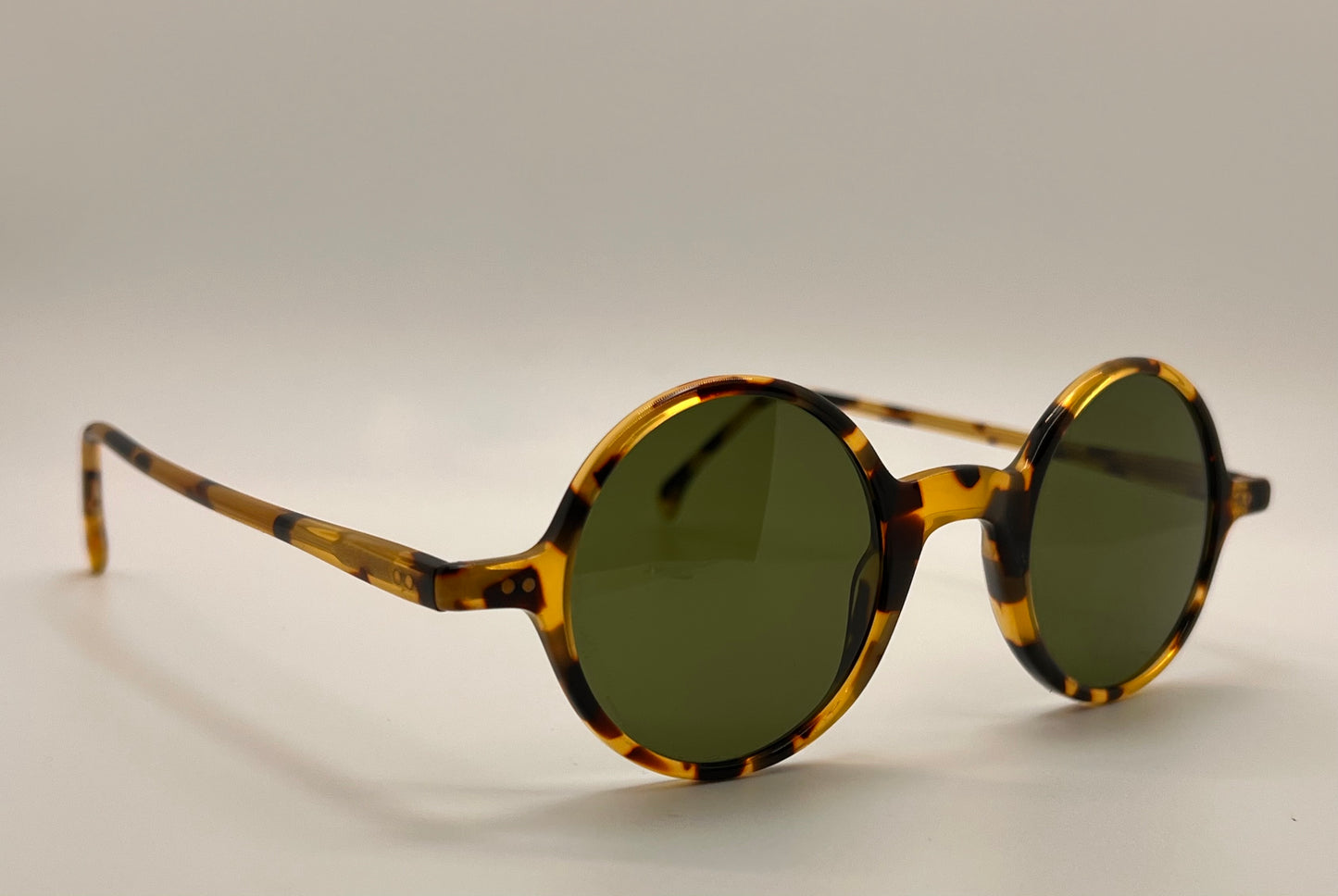 Brand New-Morel Aime 90040C-Round Tortoise Acetate Sunglasses With Custom Green Glass Lenses