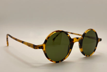 Brand New-Morel Aime 90040C-Round Tortoise Acetate Sunglasses With Custom Green Glass Lenses