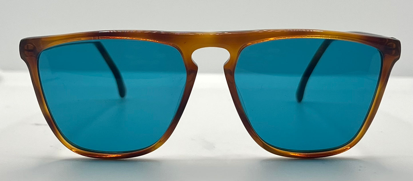 Gianni Versace 420 Vintage Sunglasses-Dark Amber Honey Frame w|New, Custom Aqua Lenses-Unworn