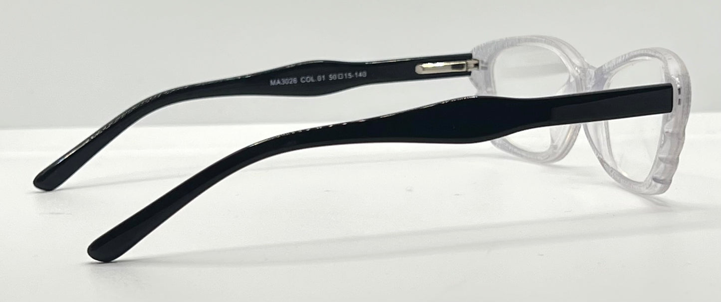 Menizzi Ma3026 Col.01 Eyeglasses – Clear Textured | Black Temples – 50Mm