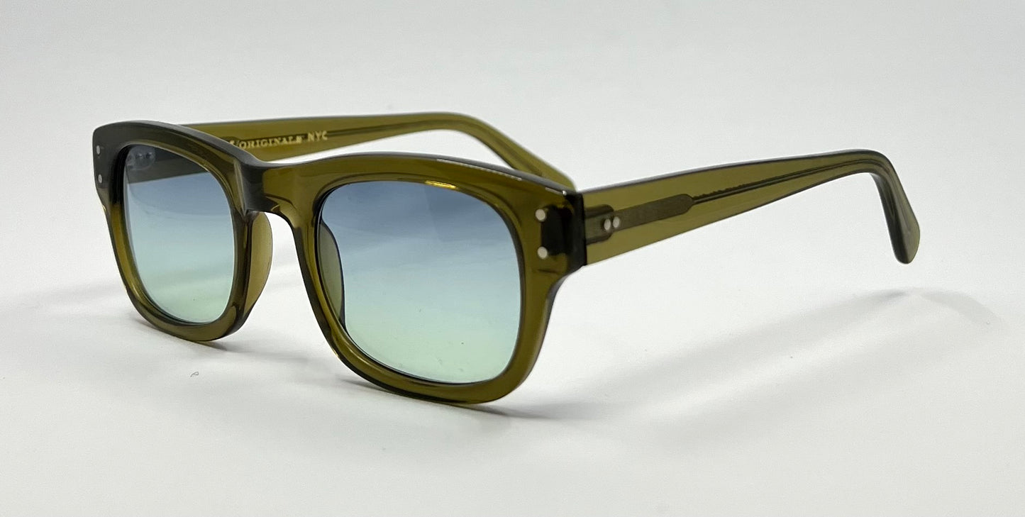 MOSCOT NEBB Sunglasses Olive Green w/New Gradient Custom Tinted Lenses-Full Kit