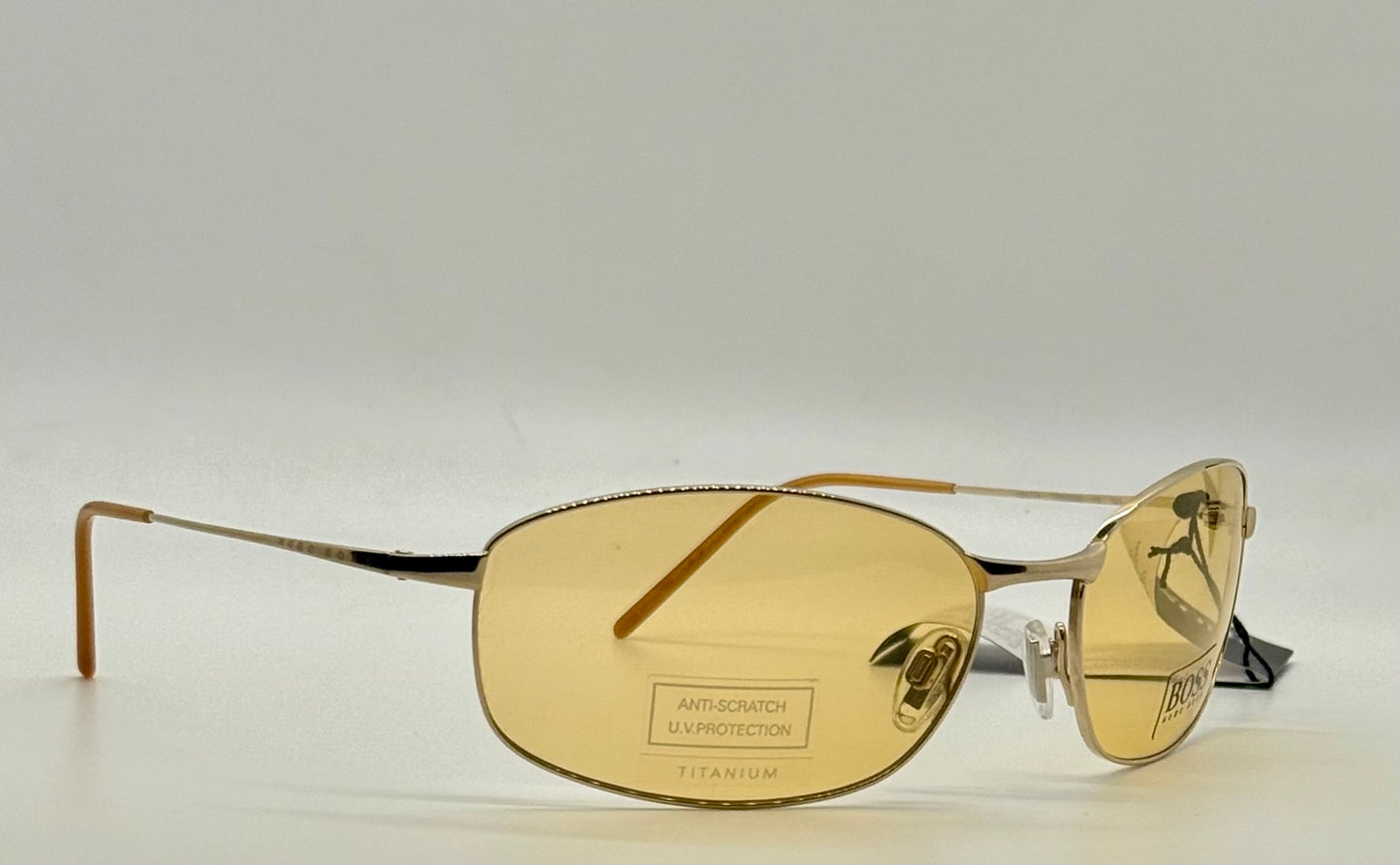 Hugo Boss Hb5774 Titanium Aviator Sunglasses Amber Lens Deadstock Japan