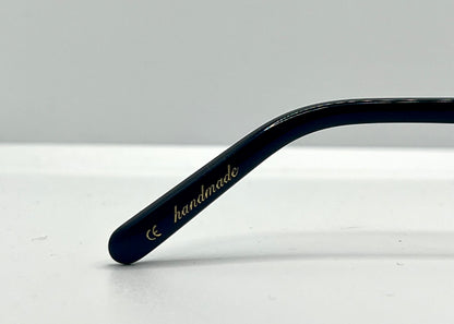 CYNTHIA BENJAMIN “SID” Handmade Sunglasses – Deep Navy Acetate with Violet Lenses – Brand New Full Kit