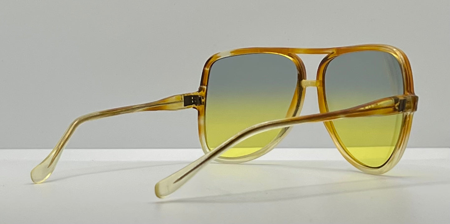 Greece Aviator Vintage Sunglasses-Transparent Amber Frame W|New, Custom Yellow Gradient Lenses-Pre-Owned