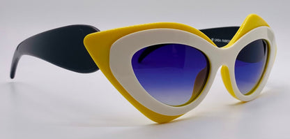 Linda Farrow X Prabal Gurung Pg|17|5 Cat-Eye Sunglasses-Bold Yellow & White Acetate With Gradient Blue Lenses