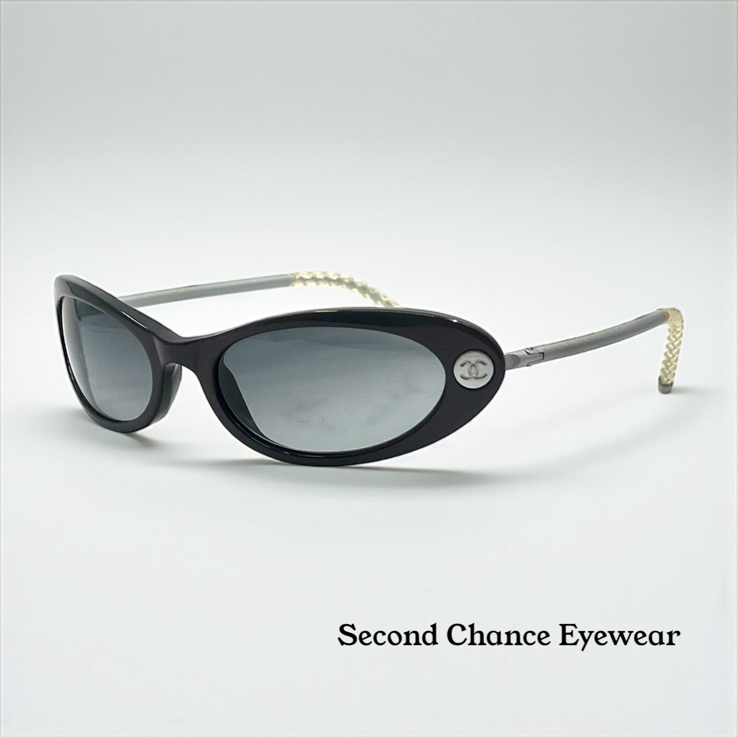 Chanel 5035 5414/11 Y2K Vintage Sunglasses – Black Oval 51-17, Grey Lenses