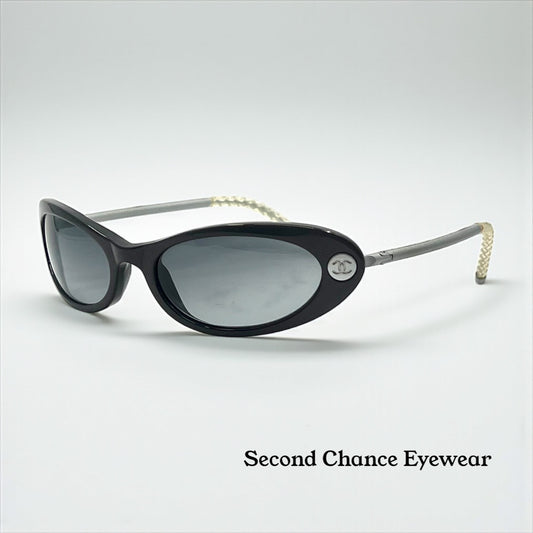 Chanel 5035 5414/11 Y2K Vintage Sunglasses – Black Oval 51-17, Grey Lenses