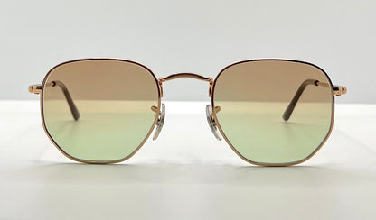 Ray-Ban Rb6448 3094-Geometric Gold Wire Sunglasses W| New, Custom Brown To Green Gradient Lenses