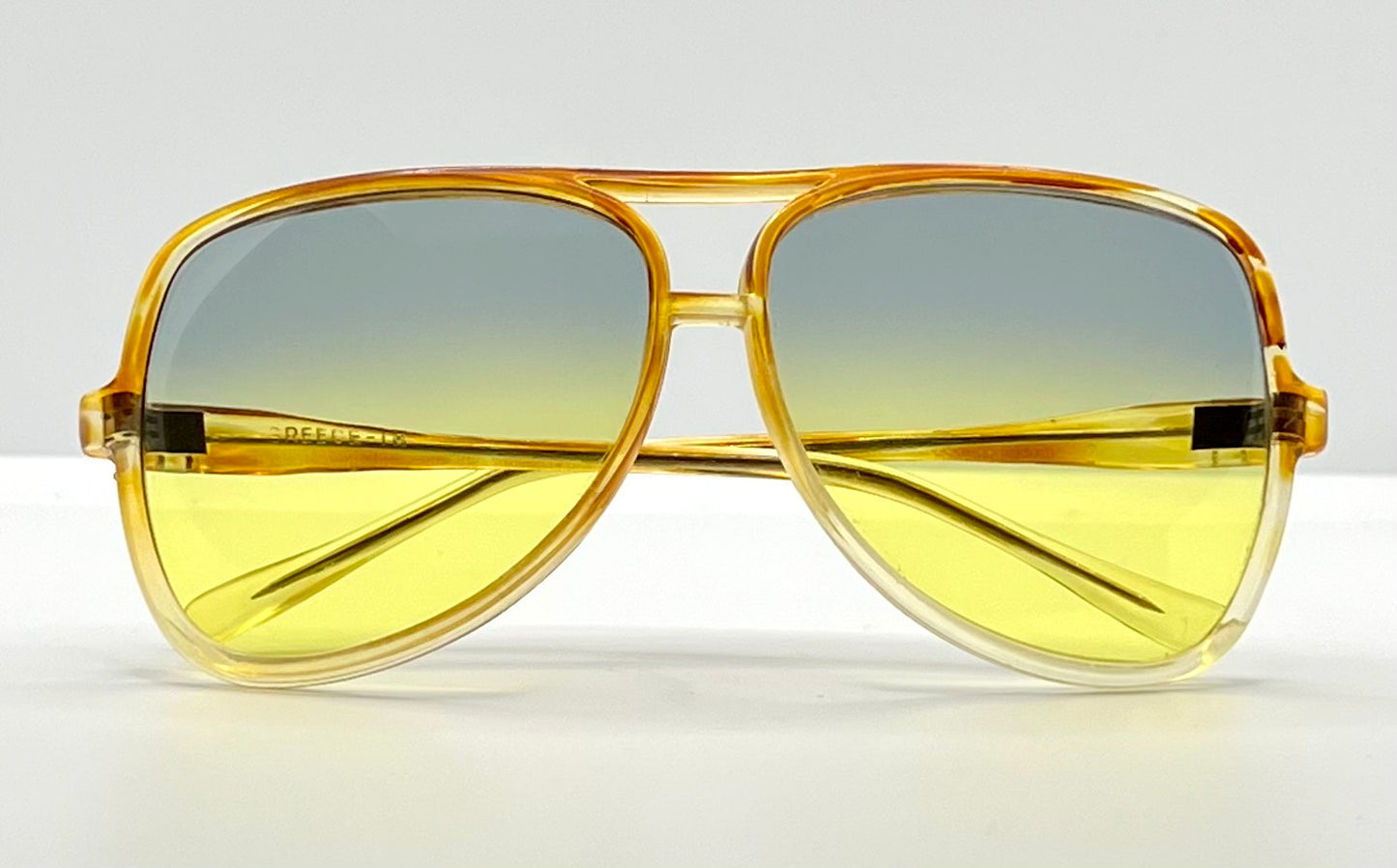 Greece Aviator Vintage Sunglasses-Transparent Amber Frame W|New, Custom Yellow Gradient Lenses-Pre-Owned