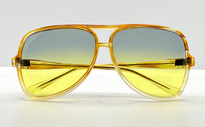 Greece Aviator Vintage Sunglasses-Transparent Amber Frame W|New, Custom Yellow Gradient Lenses-Pre-Owned