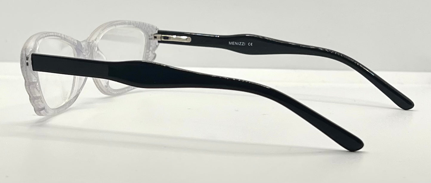 Menizzi Ma3026 Col.01 Eyeglasses – Clear Textured | Black Temples – 50Mm