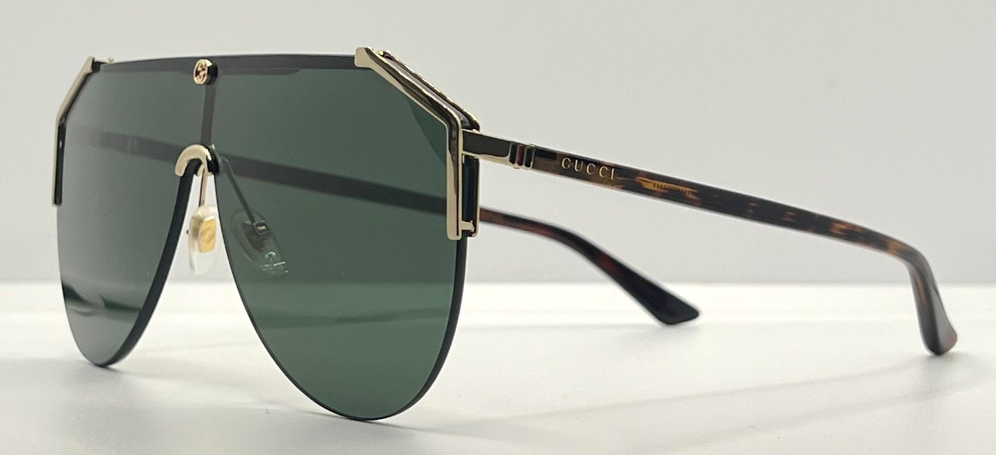 Gucci Gg0584S 002 Gold Green Shield Sunglasses Tortoise Temples – Full Kit