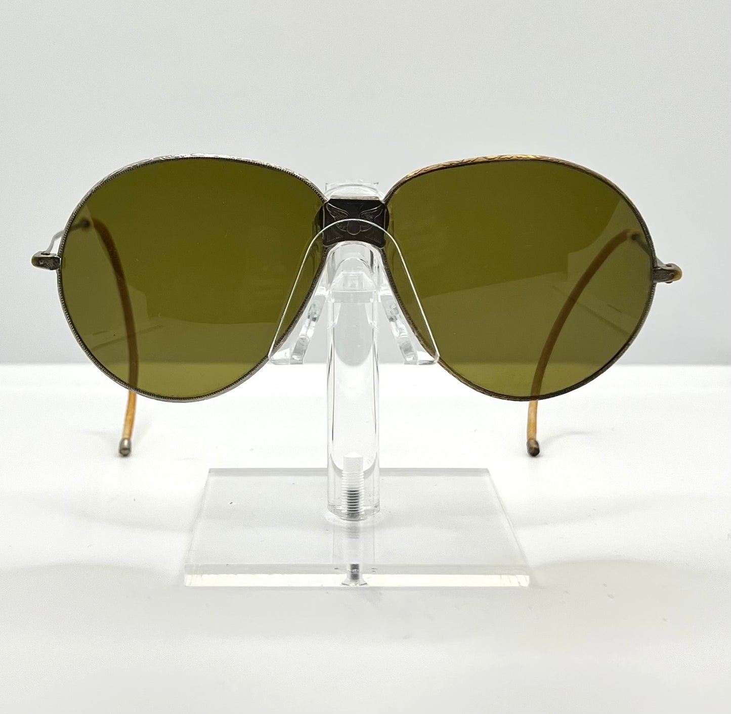 Vintage U.S. Military Esg Folding Aviator Sunglasses – Original Glass Lenses – Eagle Bridge Emblem