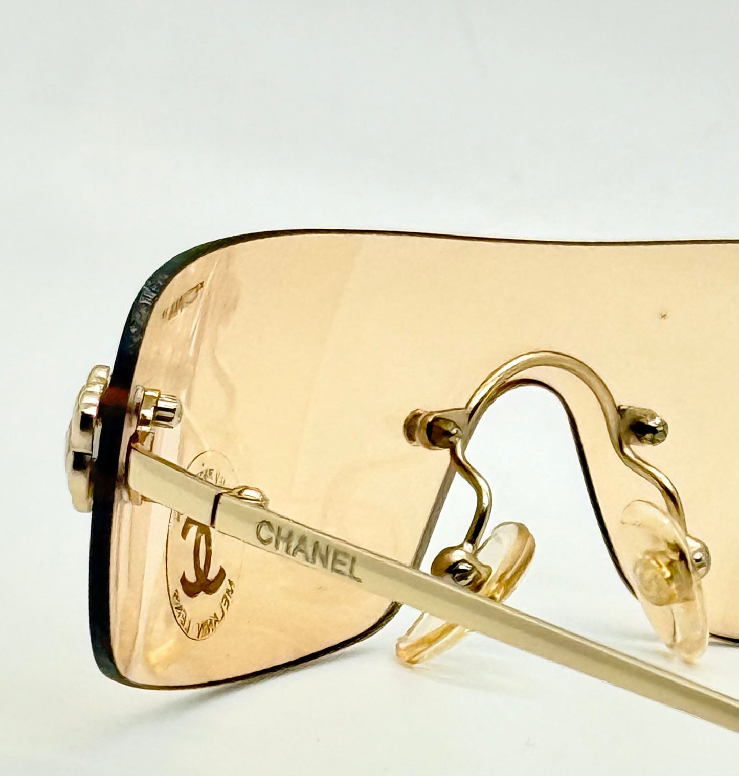 Chanel 4086 C.124|60 Silver Shield Rimless Sunglasses – Vintage Deadstock – Made In Italy
