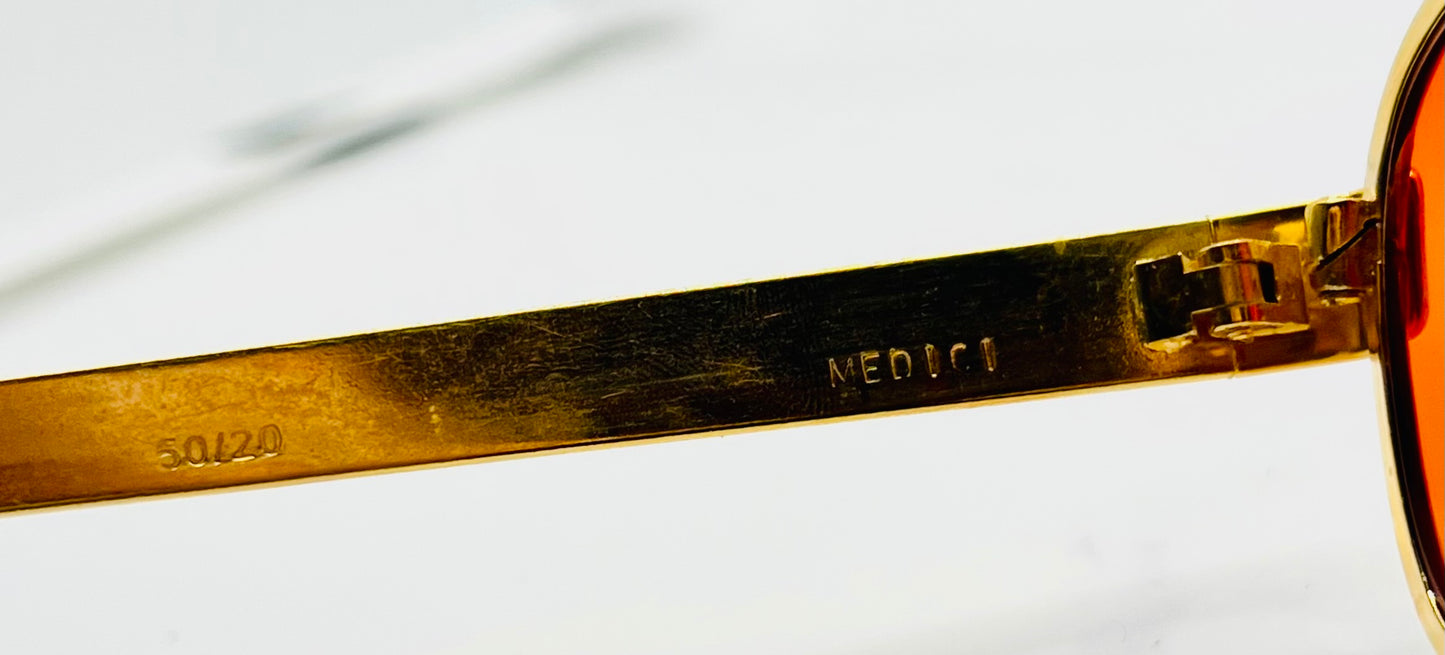 Swan Medici 50420 Vintage Sunglasses-Gold Textured Frame W|New, Custom “Tuscan Flame” Lenses-Deadstock-Italy