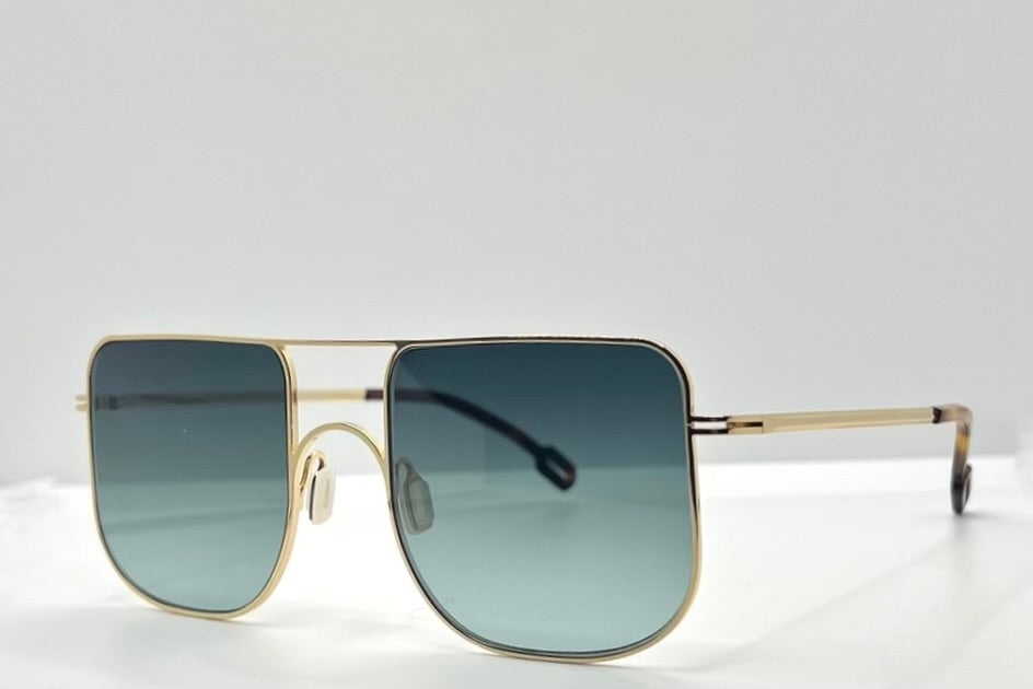 Odette Lunettes Juno M202 Gold Sunglasses-Made In France-Gradient Blue|Green Lenses-New