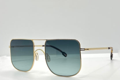 Odette Lunettes Juno M202 Gold Sunglasses-Made In France-Gradient Blue|Green Lenses-New