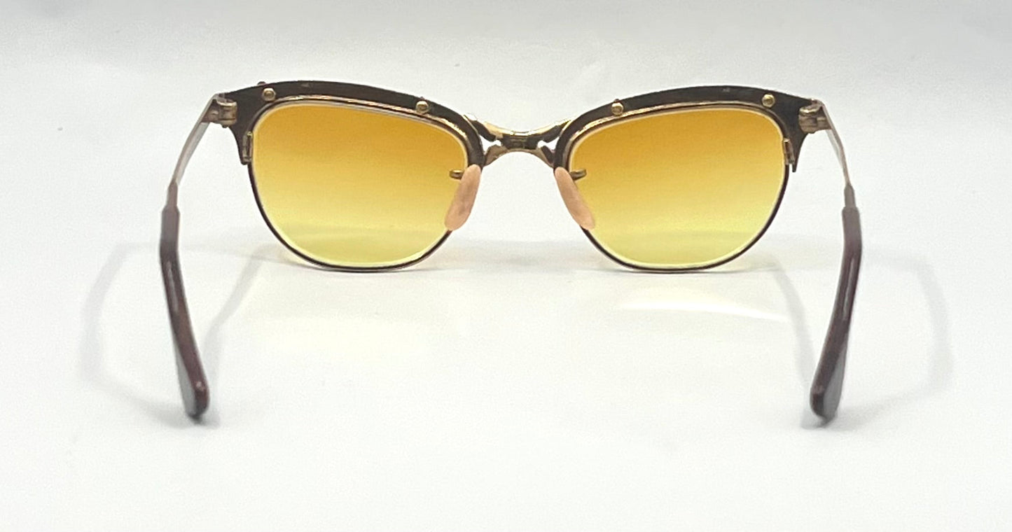 Gaspari 12K Gold Filled Browline Vintage Sunglasses-New Custom Lenses