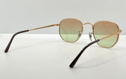 Ray-Ban Rb6448 3094-Geometric Gold Wire Sunglasses W| New, Custom Brown To Green Gradient Lenses