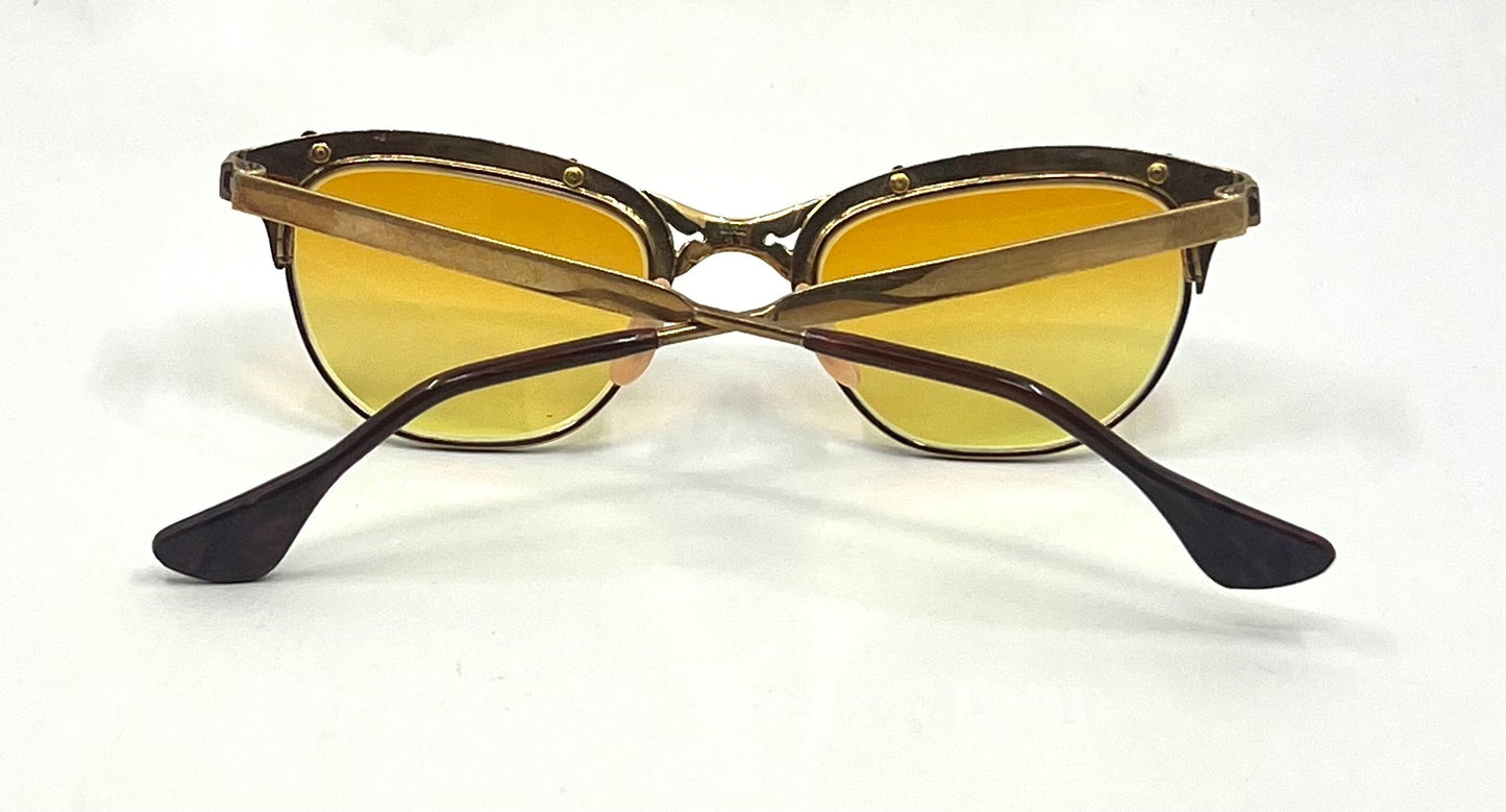 Gaspari 12K Gold Filled Browline Vintage Sunglasses-New Custom Lenses