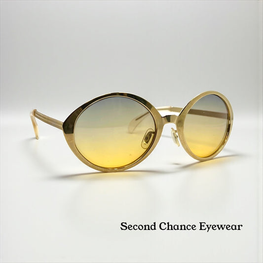Italian Avant-Garde Round Gold Sunglasses-Vintage Deadstock w/ Second Chance Customs Gradient Lenses