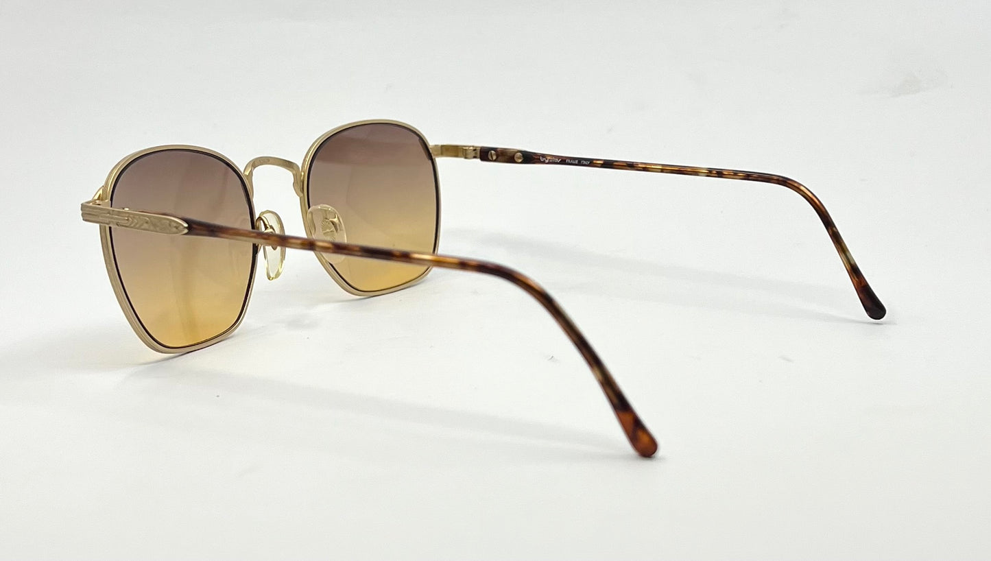Byblos 543 Vintage Gold Tortoise Sunglasses-New Espresso/Amber Fade Custom Lenses