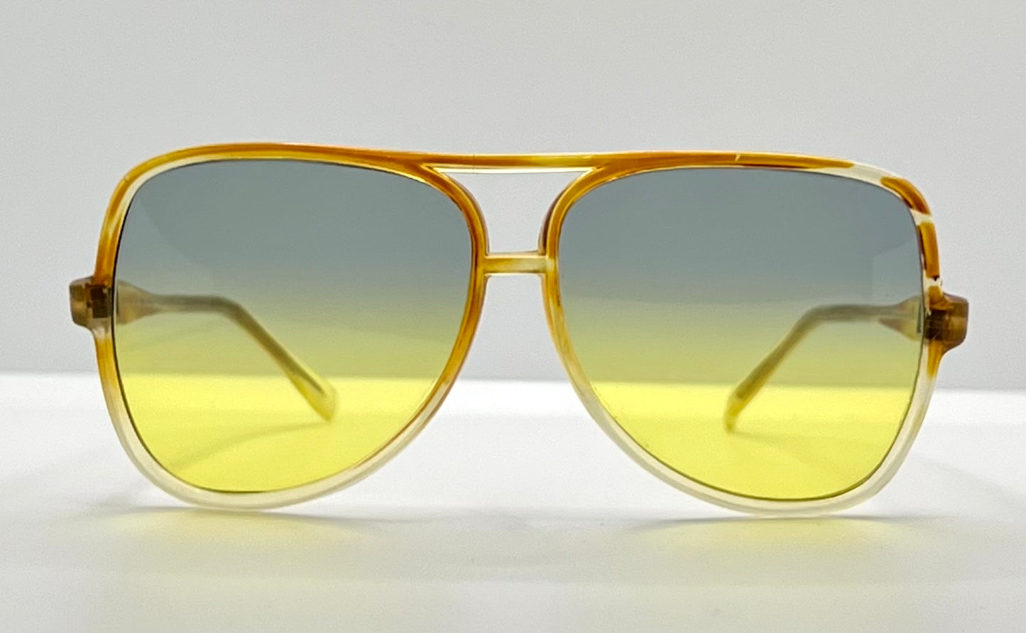 Greece Aviator Vintage Sunglasses-Transparent Amber Frame W|New, Custom Yellow Gradient Lenses-Pre-Owned